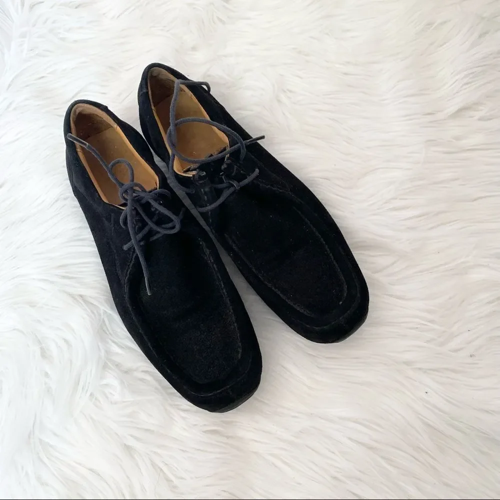 Bally Darly Suede Black Lace-Up Square Oxford Platform Shoes 7.5